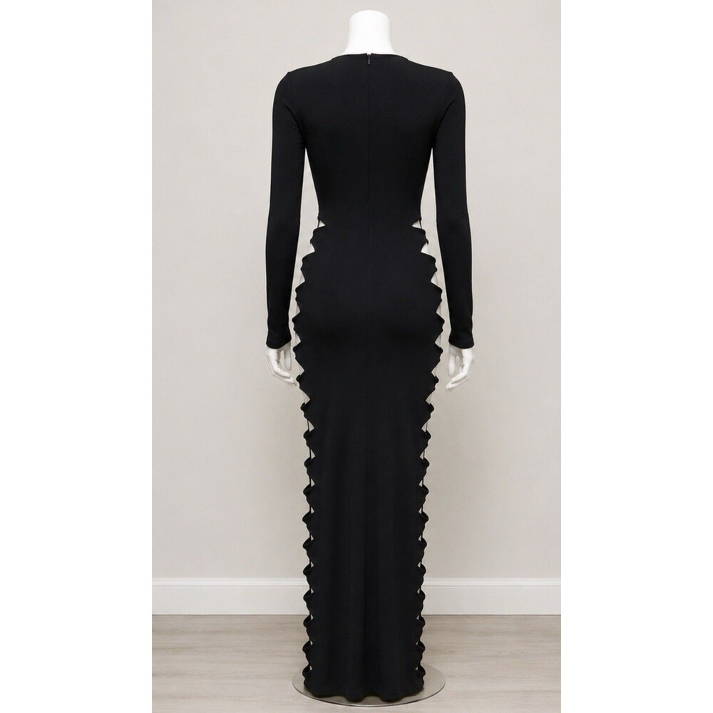 h:ours Yailin Maxi Dress Black Cutout Long Sleeve Slashed Sexy Revolve Sz M EUC - Picture 2 of 5